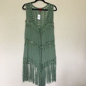 Daytrip • Olive Green Fringe Vest • Size Large